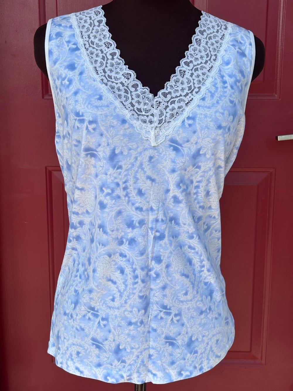 NWT Ralph Lauren Light Blue Lace-Trim V-Neck top-💯soft cotton
